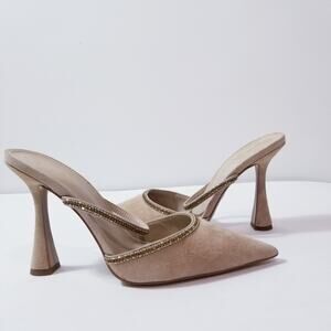 Sam Edelman Anita Heels Rhinestones Strap Pointed Toe Mule Flared Heels Sandals